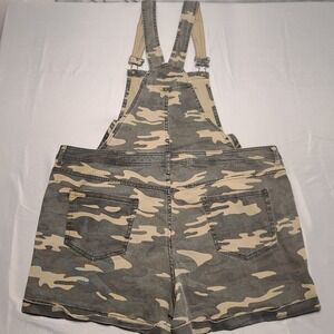 Forever 21 Overalls Women 2X Green Camo Shortalls Denim Utility Gorpcore